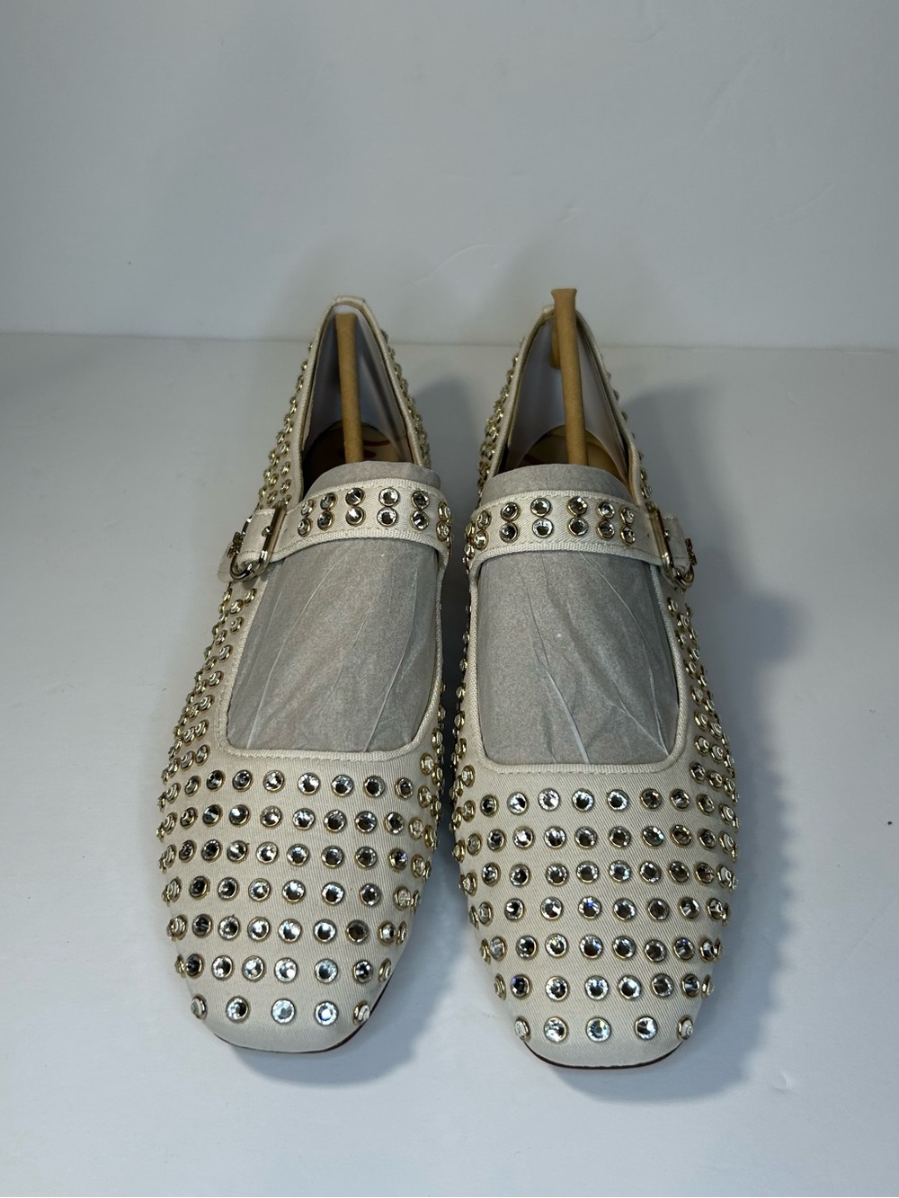 Sam Edelman Women’s Ivory Rhinestone Studded Mary Jane Flats New size 9.5